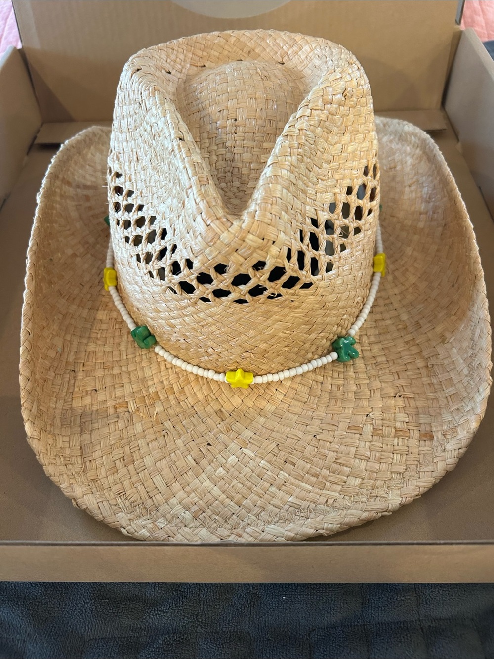 Lack of Color Natural Straw Cowboy Hat with Green Catus and Yellow Stars Band